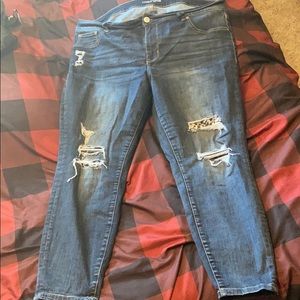 Leopard patch distressed skinnies